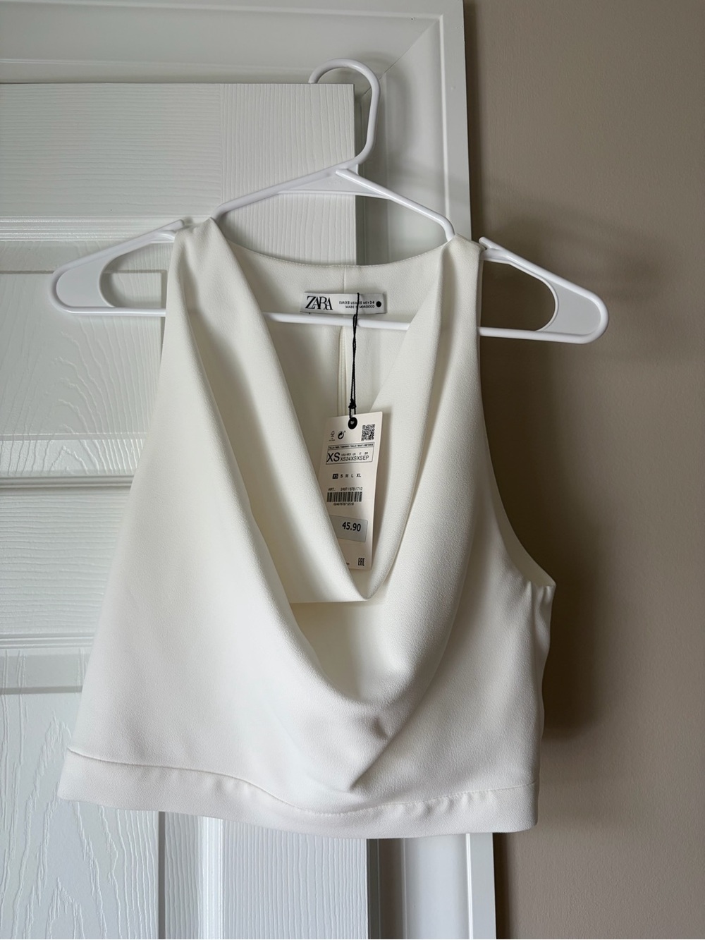 Zara Cream Draped Cowl Crop Top